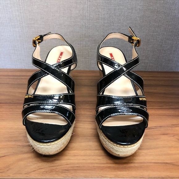 Black Prada Patent leather cork and rope Wedge - Picture 2 of 6